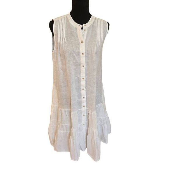 Magaschoni Womens Sleeveless Linen Button Down Dress White Size Small Petite - Picture 1 of 14